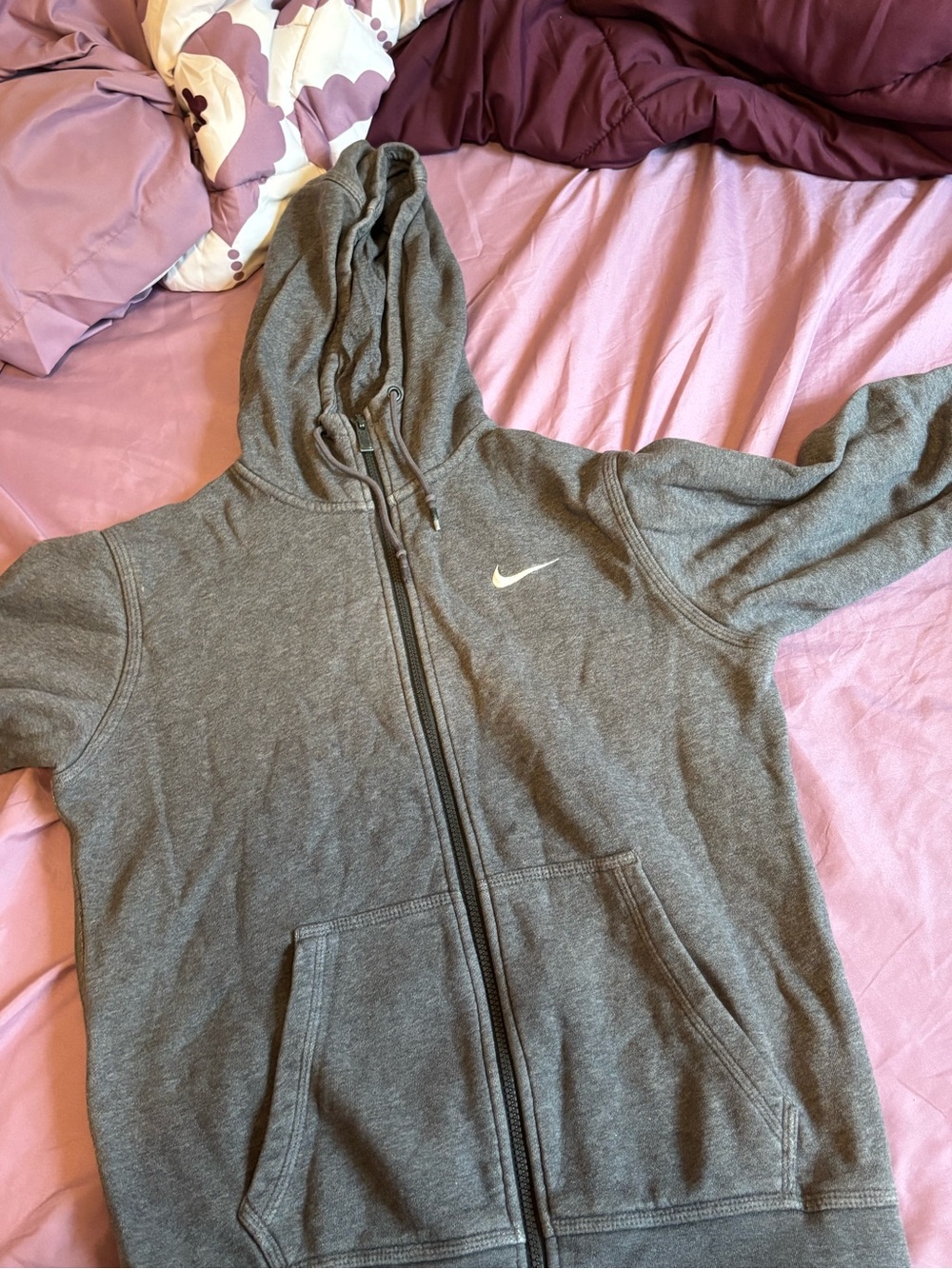 Nike Gray Sherpa-Lined Zip Hoodie with White Swoosh Tag